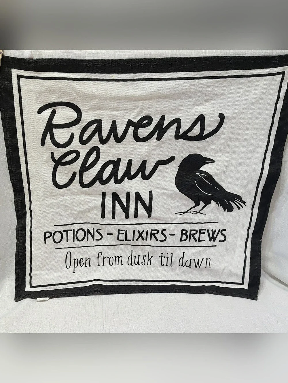The Raven's Claw Inn Black & White Bar Towel Inn Tavern Halloween Decor